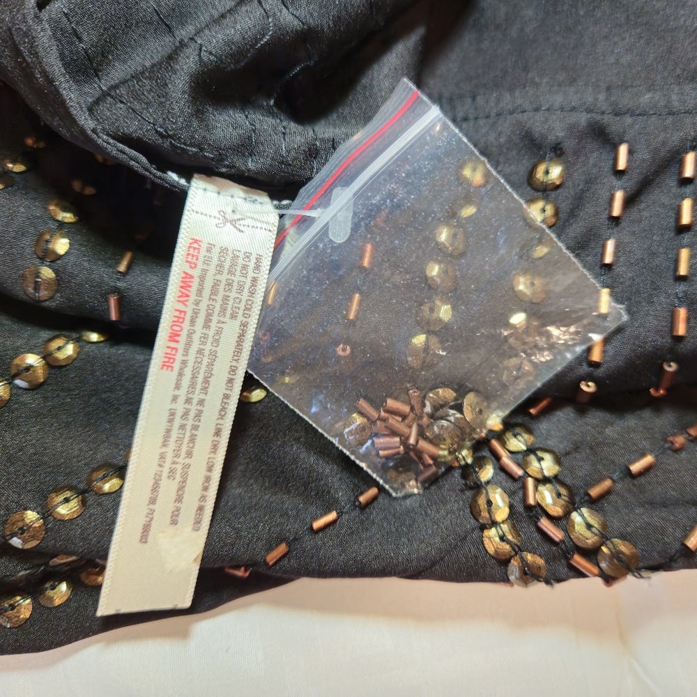 Free People Beaded Slip Dress Black Embellished Mini Tunic Size SP - Picture 5 of 12